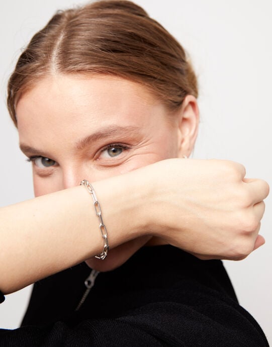 Bracelet plaqu&eacute; argent avec grands maillons., Argent, large